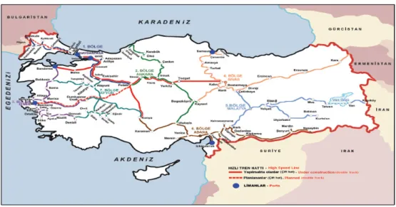 Tablo  1’de,  Türkiye’deki  2007  yılı  demiryolu  hat  uzunlukları  verilmiştir.  Türkiye’de ana hat ve tali hatlarla beraber toplam 10.991 km’ lik bir demiryolu ağı  mevcuttur