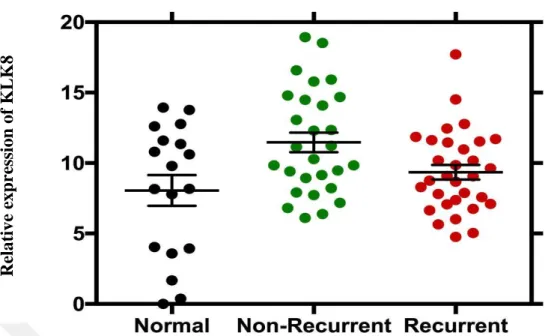 Figure  15.  KLK8  gene  expression  levels  in normal  and  tumor  tissues.  KLK8  gene  expression levels of prostate cancer is higher than in normal tissues