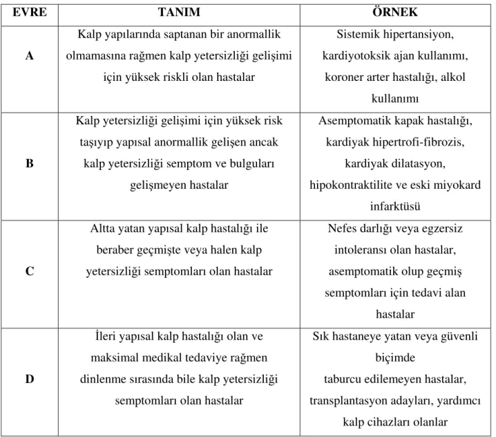 Tablo 2: ACC kalp yetersizli i sınıflandırma sistemi 