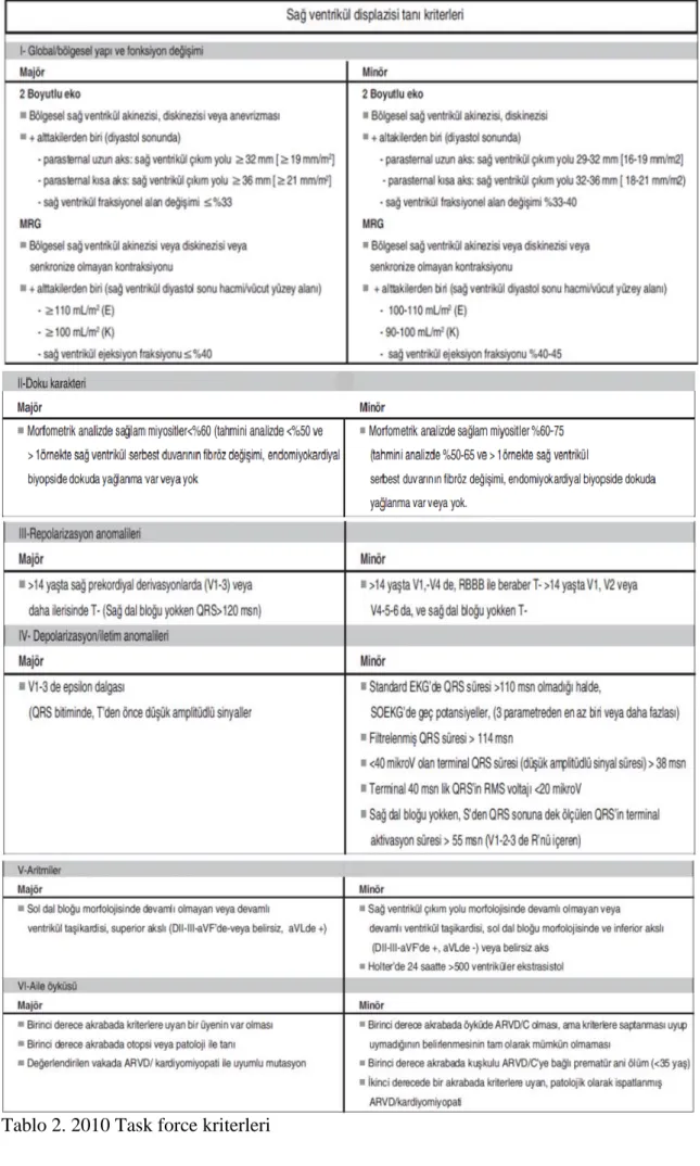 Tablo 2. 2010 Task force kriterleri 