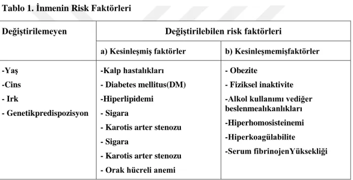 Tablo 1. İnmenin Risk Faktörleri 