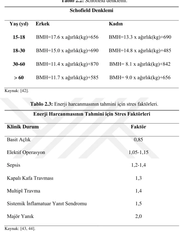 Tablo 2.2: Schofield denklemi. Schofield Denklemi 