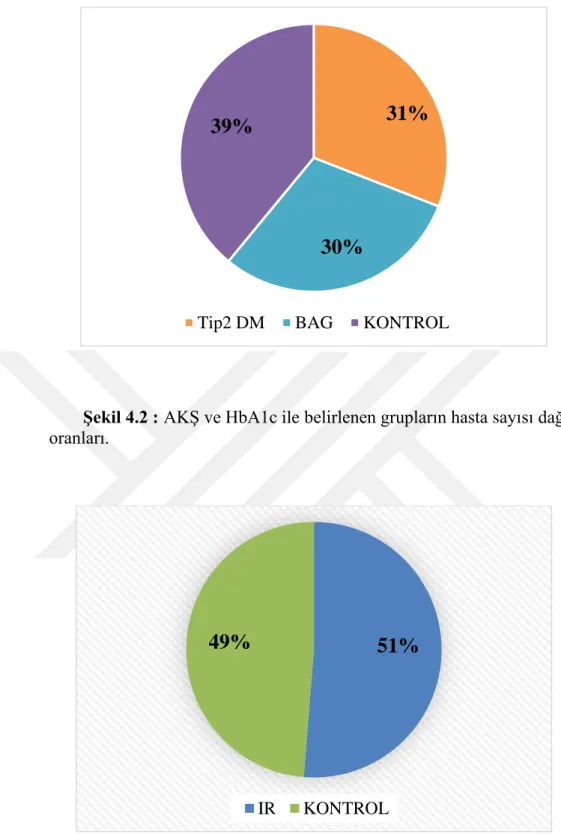Şekil 4.2 : AKŞ ve HbA1c ile belirlenen grupların hasta sayısı dağılım  oranları. 