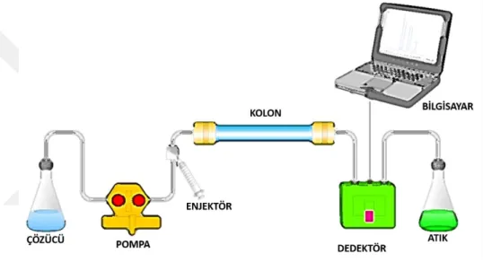 Şekil 2.8 : Yüksek basınçlı sıvı kromatografisi çalışma şeması 