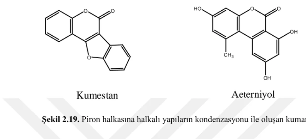 Şekil 2.19. Piron halkasına halkalı yapıların kondenzasyonu ile oluşan kumarinler 