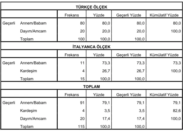 Tablo 17.  Ankete Katılanların İşletme Sahibine Yakınlık Derecesi Değişkenine Göre  Dağılımları 