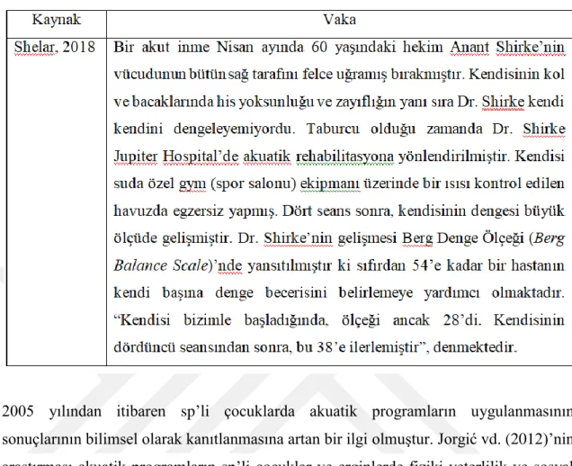 Tablo 2.3. Akuatik Rehabilitasyon ile Dengenin İyileştirilmesi – Örnek Vaka 