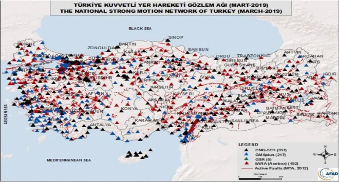 Şekil 5-6.2. Türkiye İvme Ölçer Gözlem Ağı Haritası (AFAD) [49]. 