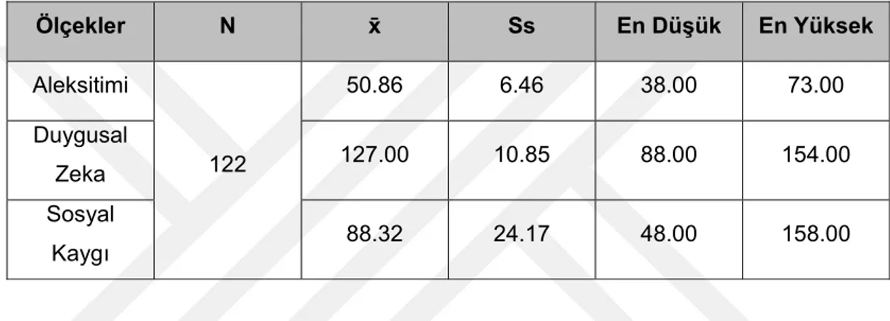 Tablo 7- Ölçüm Araçlarının Betimleyici İstatistik Bulguları 