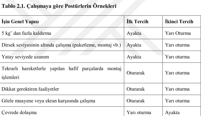 Tablo 2.1. ÇalıĢmaya göre Postürlerin Örnekleri 