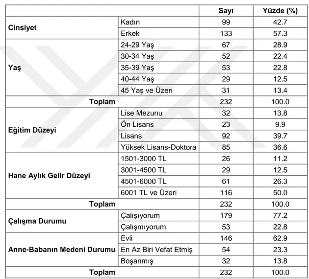 Tablo 3:  Demografik Bilgilerin Dağılımı 