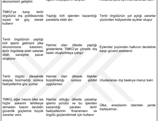 Tablo  3:  Terör  Örgütleri,  Hami  Devlet  ve  Teröre  Maruz  Kalan  Ülke  Arasındaki 