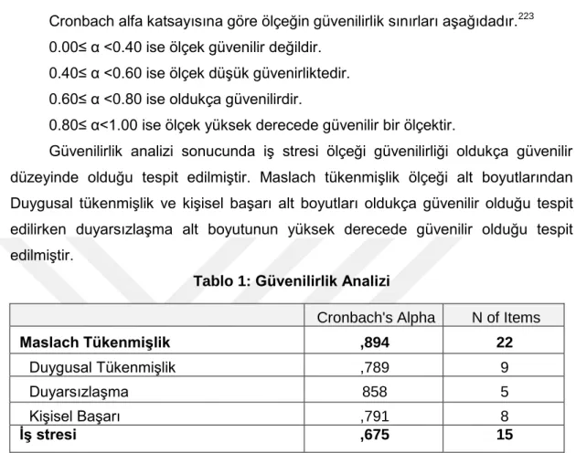 Tablo 1: Güvenilirlik Analizi 