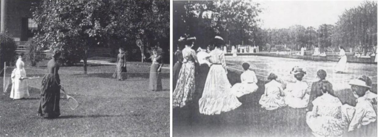 Figure 1-2. Tennis match in Smith College grass (1883) and tennis tournament in 1901, [27], p.54