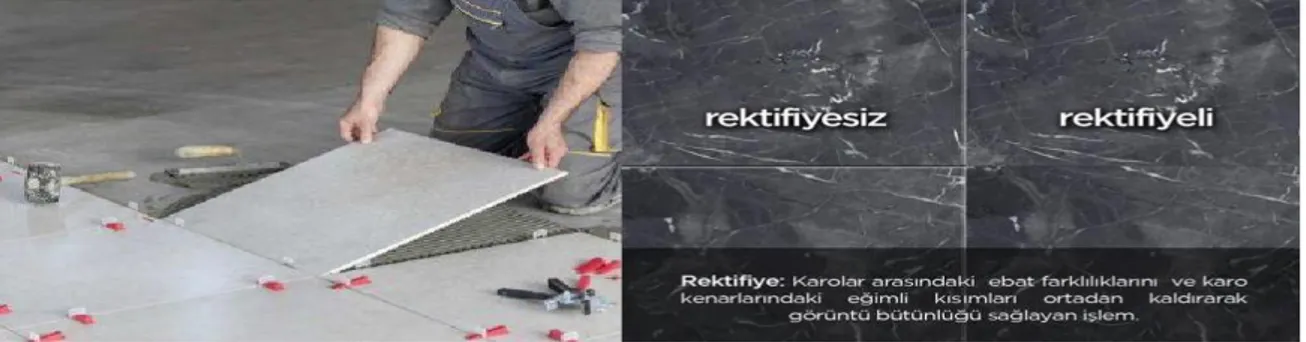 Şekil  11 . Taraklanmış seramik yapıştırma harcı, derz artıları ve rektifiyeli seramik 