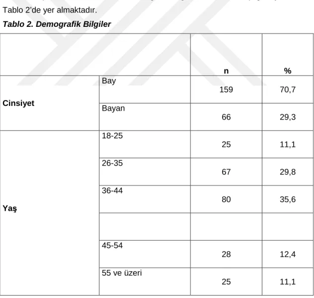 Tablo 2. Demografik Bilgiler 