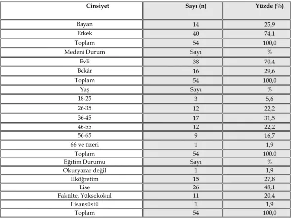 Tablo 2. Yöneticilerin Demografik Özellikleri 