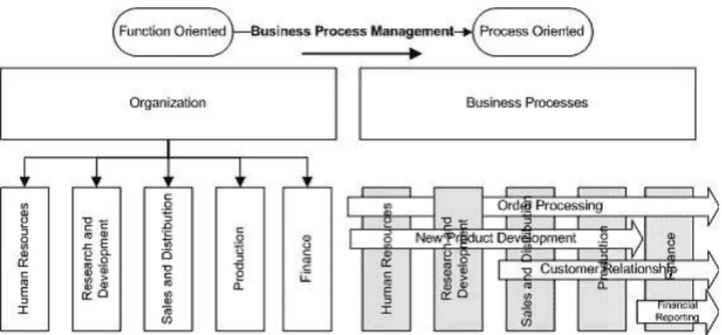 Fig. 5. Structures of process oriented and function oriented enterprises (Skok and Döringer  2001) 