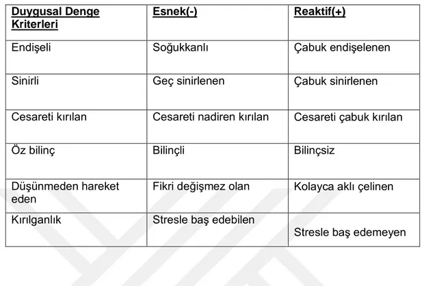 Tablo 4. Duygusal Denge Kişilik Özelliği Belirleyicileri 97