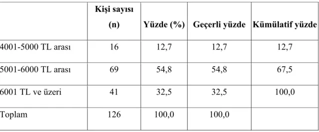 Tablo 4. 5. Aylık Gelire Göre Dağılım 