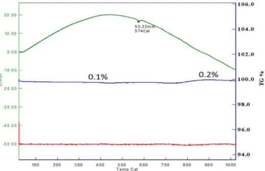 Fig. 8. TGA-DTA results for sample 7-W before the high-temperature effect.