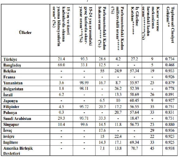 Tablo  incelendiğinde,  kadının  işgücüne  katılımı  yukarıdan  aşağı  sırasıyla;  U.S.A.,  İngiltere,  Japonya,  Singapur,  Filipinler  şeklinde  sıralanırken  Türkiye  ise  aşağı sıralarda yer almaktadır