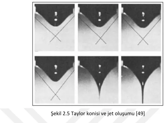 Şekil 2.5 Taylor konisi ve jet oluşumu [49] 