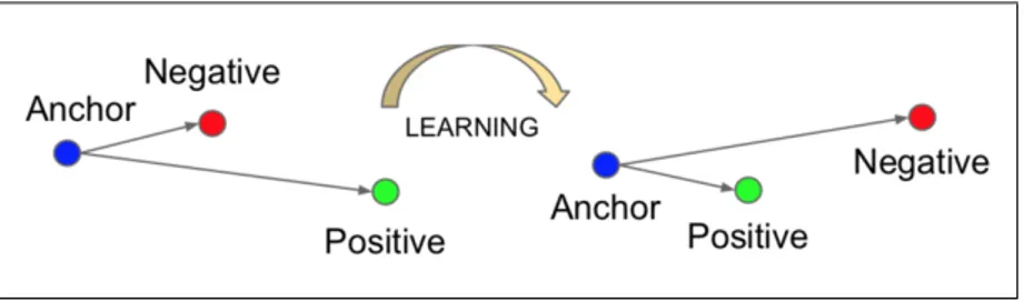 Figure 2.6: Triplet loss minimizes the distance to positive  sample while maximizing the distance to  negative 