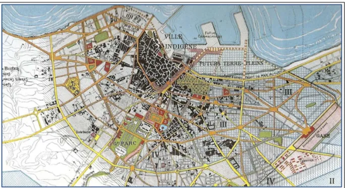Figure  3.4:  Urban  planning  of  Casablanca  made  by  Prost  in  1915  showing  the  separation of the indigenous and the European cities 