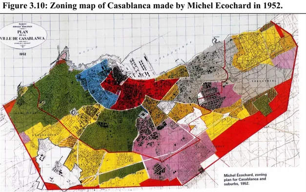 Figure 3.10: Zoning map of Casablanca made by Michel Ecochard in 1952. 
