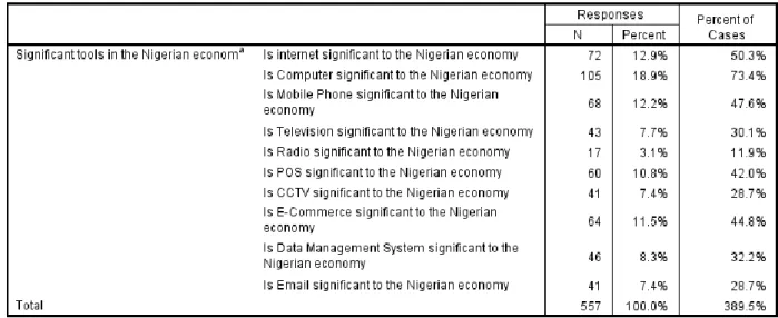 Table 4.13: Significant ICT tools in the Nigerian economy. 