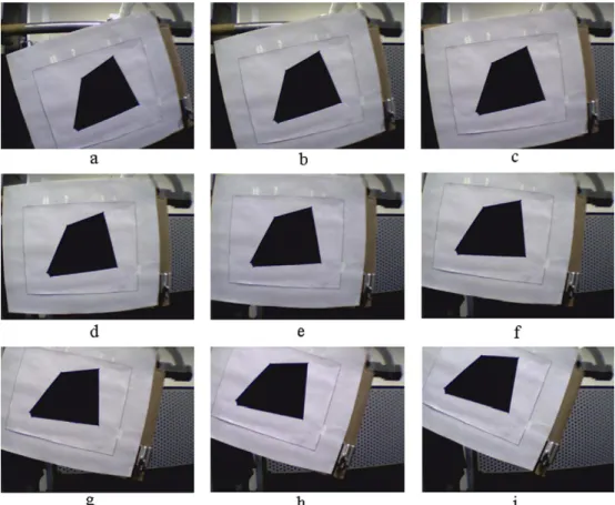 Fig. 7. Images of a real object taken at various angles: (a) 70°; (b) 75°; (c) 80°; (d) 85°; (e) 90°; (f) 95°, (g) 100°; (h) 105° and (i) 110°.