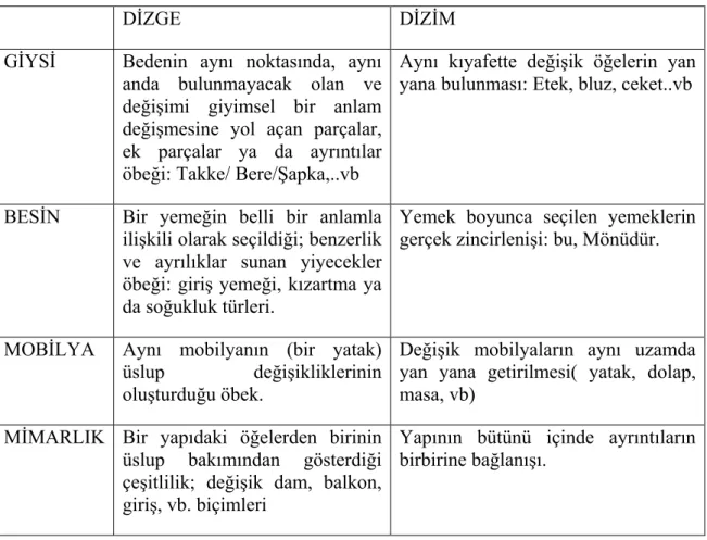 Tablo 2.2  : Dizge ve dizim farklılıkları 
