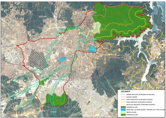 ġekil 4.2‟te kırmızı çizgilerle belirtilen ve 5747 sayılı yasa ile Sancaktepe Ġlçesi idari alan  büyüklüğü 6190 Ha.‟dır