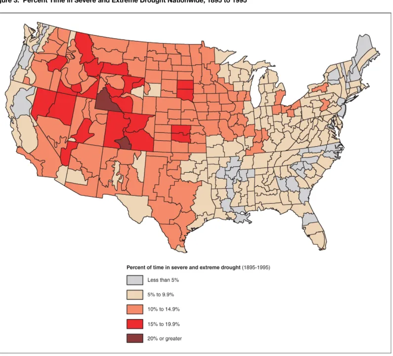 Figure 3:  Percent Time in Severe and Extreme Drought Nationwide, 1895 to 1995
