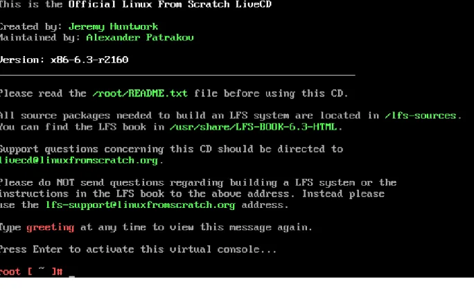 ġekil 2.1 : LFS LiveCD açılıĢ ekranı 