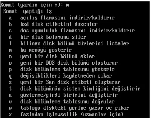 ġekil 2.5 : fdisk parametreleri 