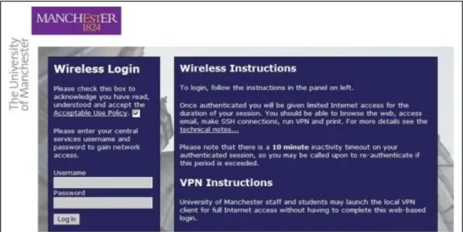 ġekil 3.1 : Manchester Üniversitesi kablosuz ağ eriĢim portali