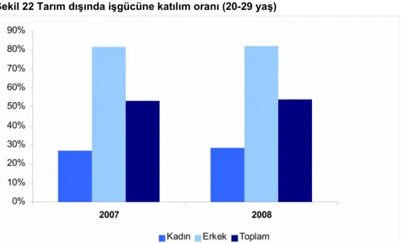 Şekil 22 Tarım dışında işgücüne katılım oranı (20-29 yaş)
