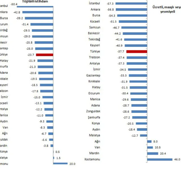 Şekil 5: 2005-2013 Kayıt dışılık oranında bölgesel değişimler (%)