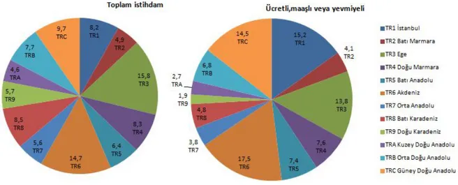 Şekil 6: 2013 Kayıt dışı istihdamın bölgelere göre (Düzey 1) dağılımı 