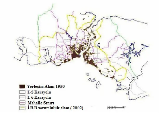 Şekil 2.3: İstanbul’da 1950’de yapılaşma 