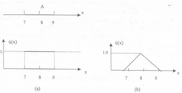 ġekil 3.3 Üyelik Derecesi Fonksiyonları (a) Klasik Küme, (b) Bulanık Küme (ġen, 1999)