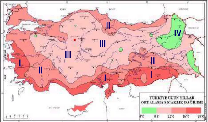 ġekil 3.1 :  Türkiyede Ortalama Sıcaklık Dağılımı 