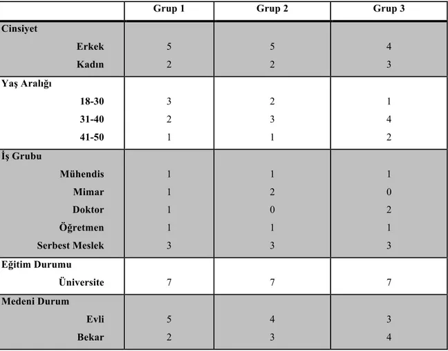 Tablo 3.1 Odak grup çalışmalarının demografisi 