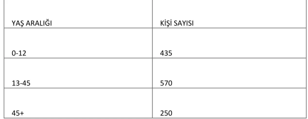 Tablo  4.17  ve  Şekil.  4.8  incelendiğinde  çocuk  nüfus  olarak  adlandırabileceğimiz askerlik hizmetinden ve vergiden muaf olan grup 435 kişi ile  nüfusun %35’ ini oluşturmaktadır