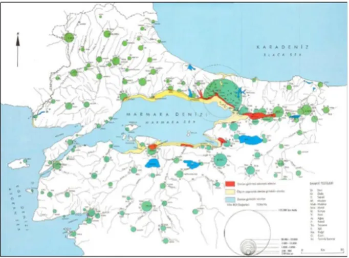ġekil 2.2. Marmara Deniz‘i çevresindeki nüfus ve endüstri dağılımı. 