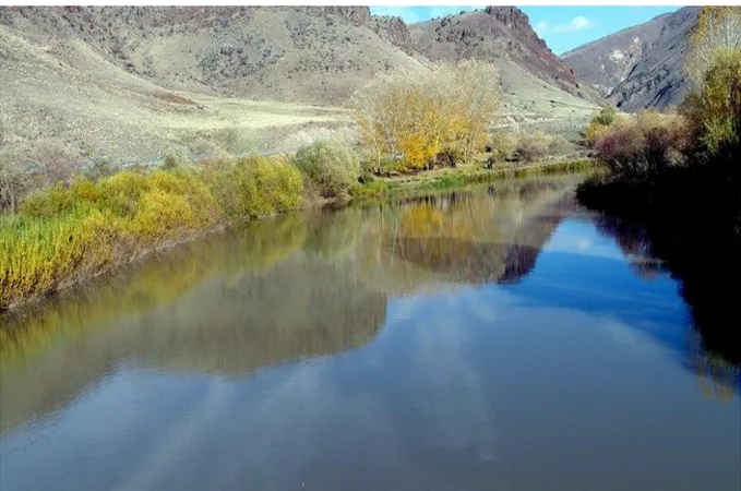Şekil  2.4.  Erzurum  ili  sınırlarından  geçen  Aras  nehrinde  yatak  eğiminin  düşük  olduğu  bir  profilde nehir rejiminde akım