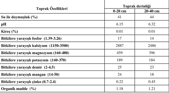 Çizelge 3.1.2.1. Deneme yerine ait toprak analiz sonuçları 