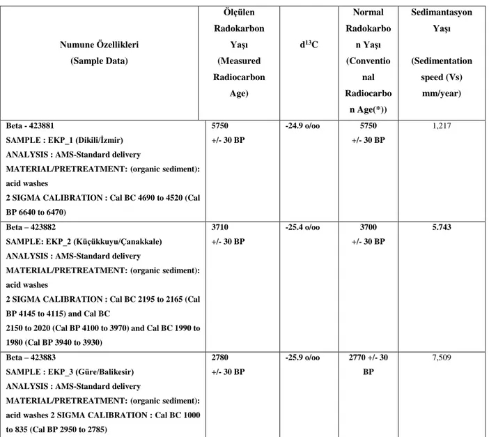Çizelge 6. 1: Ölçülen Radokarbon Yaşı (Yümün and Önce, 2017) 